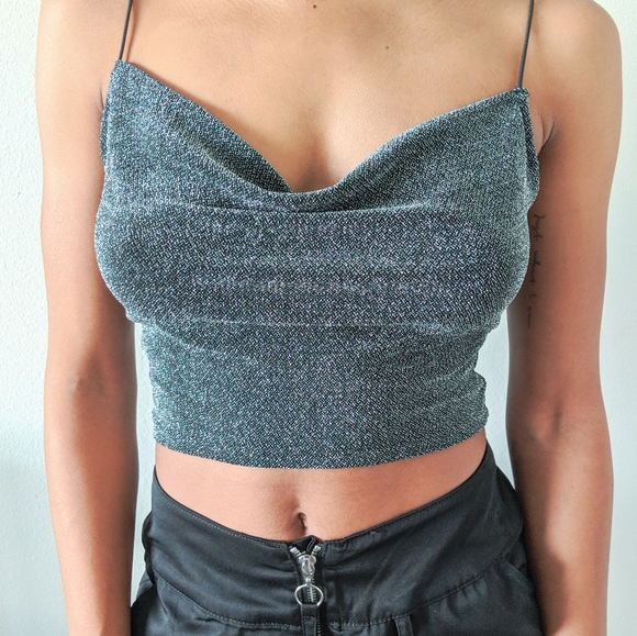 H&M Tops - Sparkling Silver Cropped Top